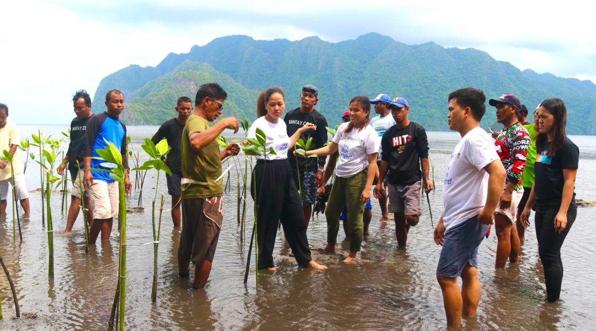 Marine conservation peer educators on a mangrove plantation site